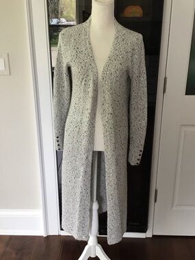 White House Black Market Light Gray Speckled Long Open Cardigan